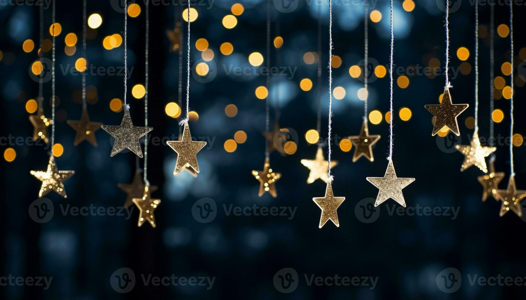 AI generated Shiny gold Christmas decoration illuminates dark winter night generated by AI photo