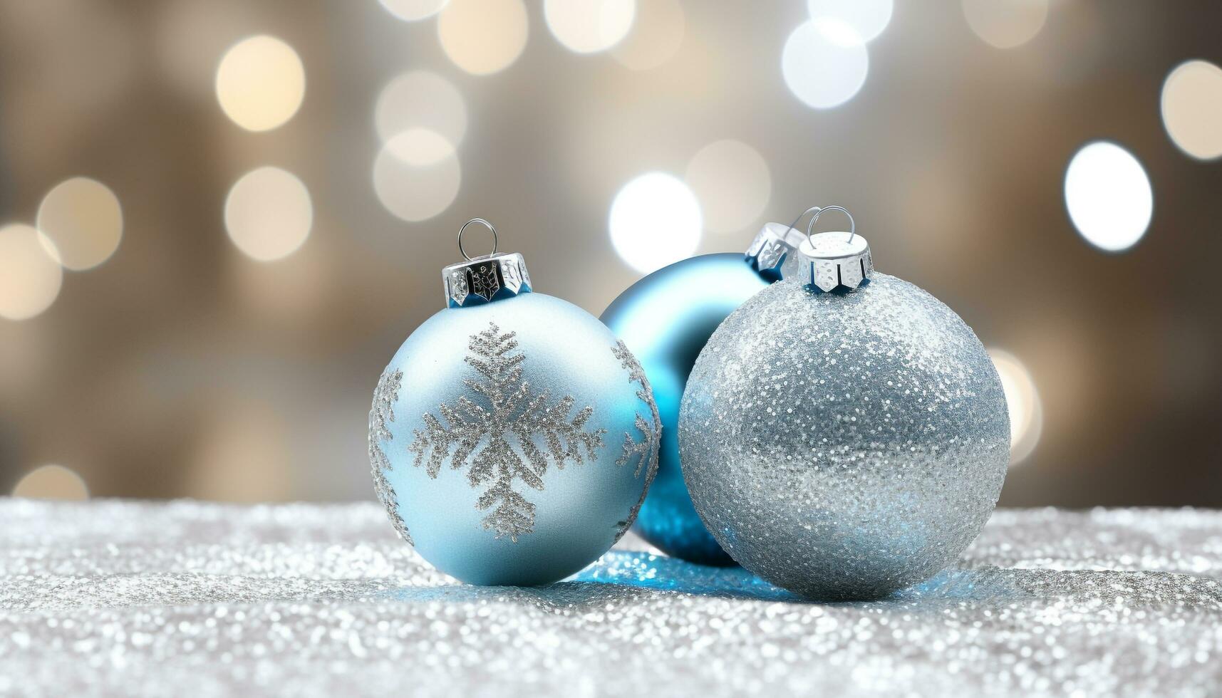 AI generated Shiny snowflake ornament glows on vibrant Christmas tree generated by AI photo