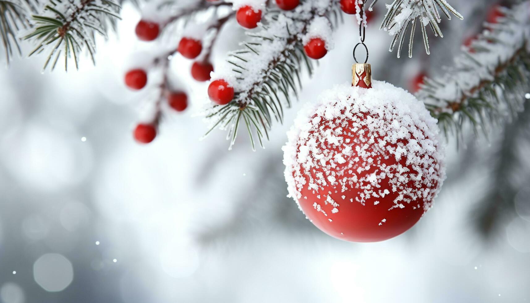 AI generated Snowflake, tree, snowing, Christmas ornament, pine tree, gift, December, Christmas tree generated by AI photo