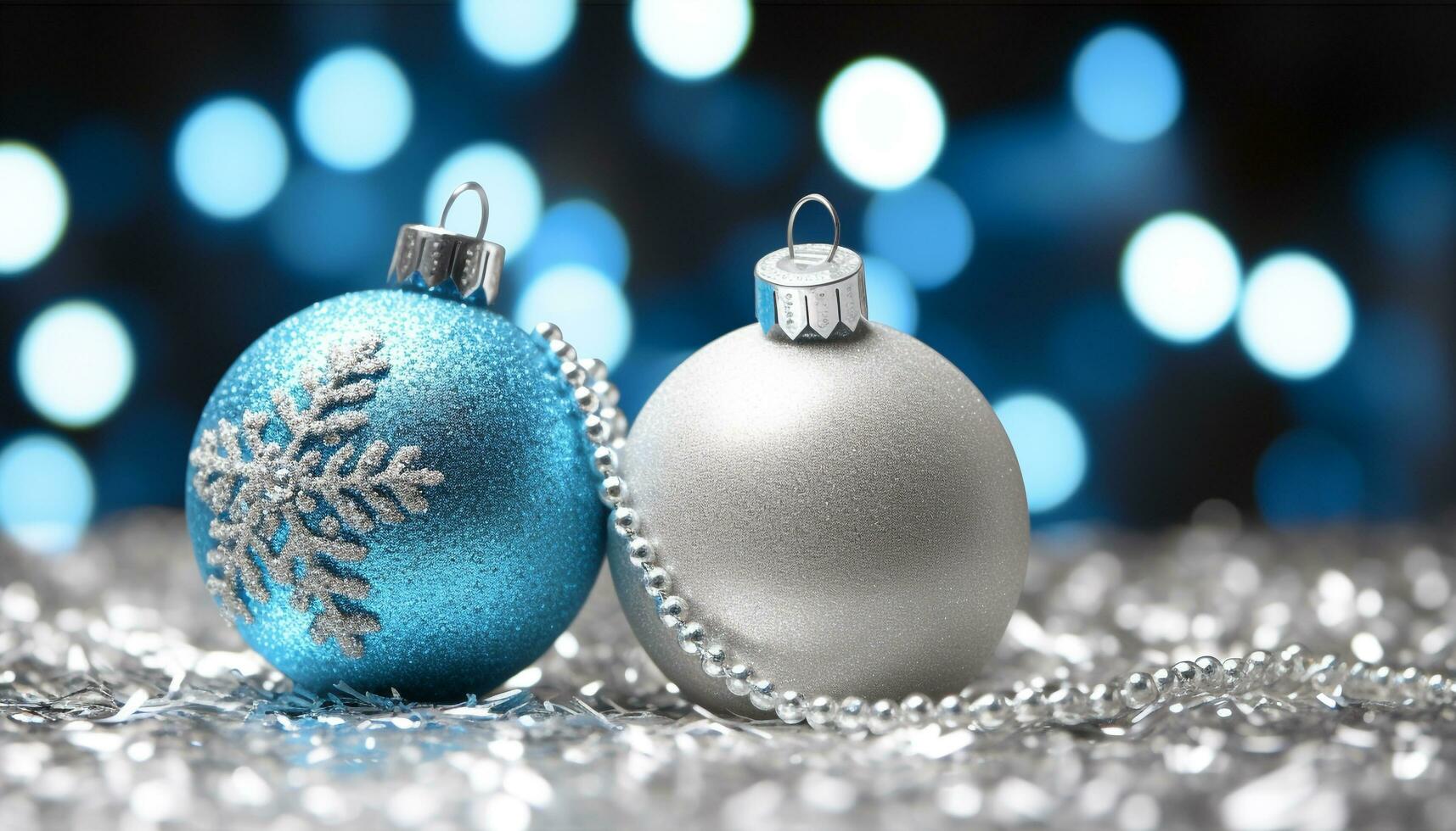 AI generated Shiny blue Christmas ornament glowing in winter snow generated by AI photo