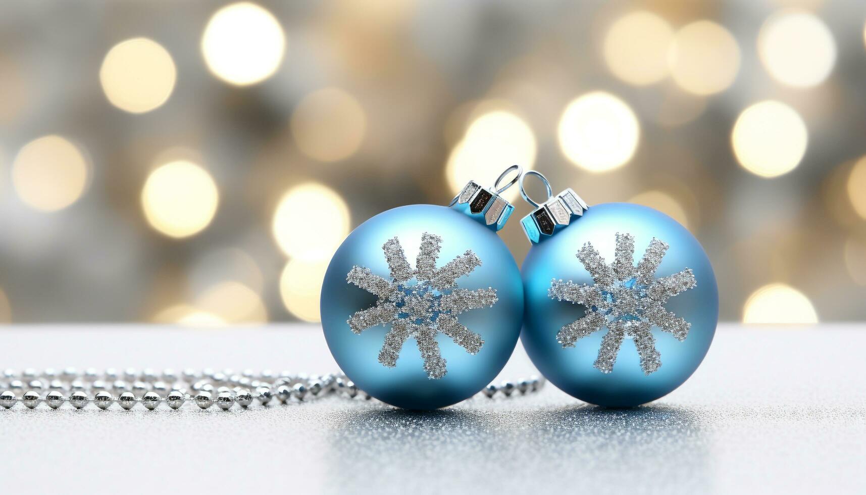 AI generated Shiny Christmas ornament on blue winter background generated by AI photo