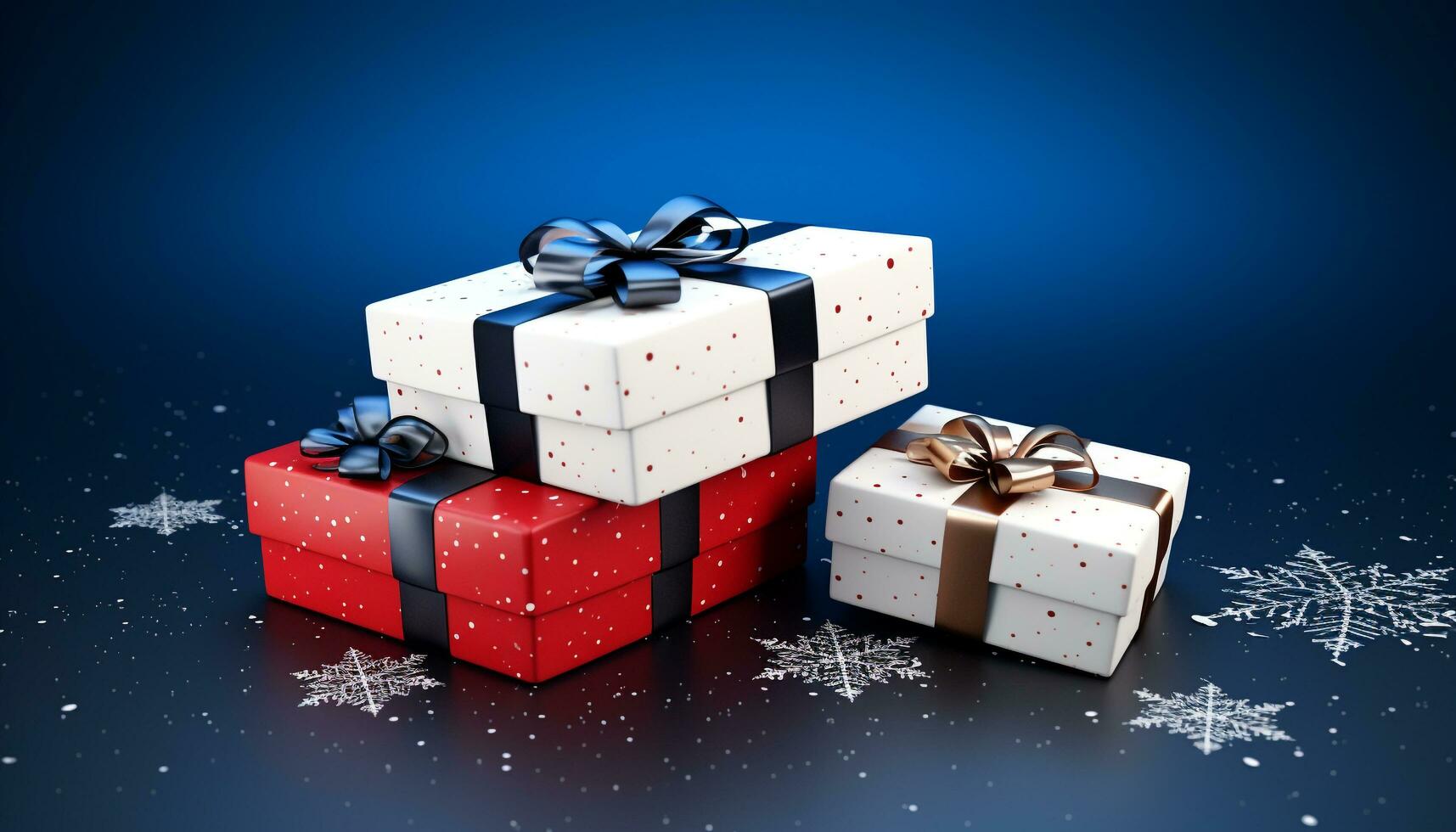 AI generated Blue gift box wrapped in shiny wrapping paper generated by AI photo