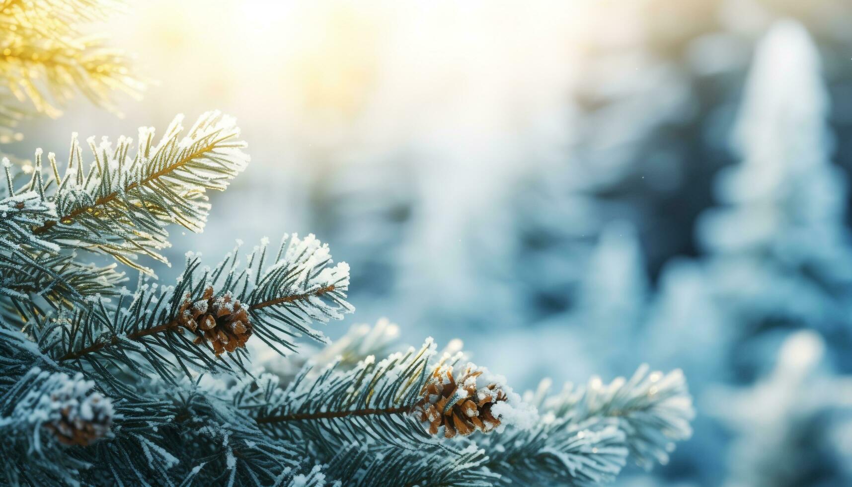 AI generated Winter forest, pine, fir, snow, frost, evergreen, celebration generated by AI photo