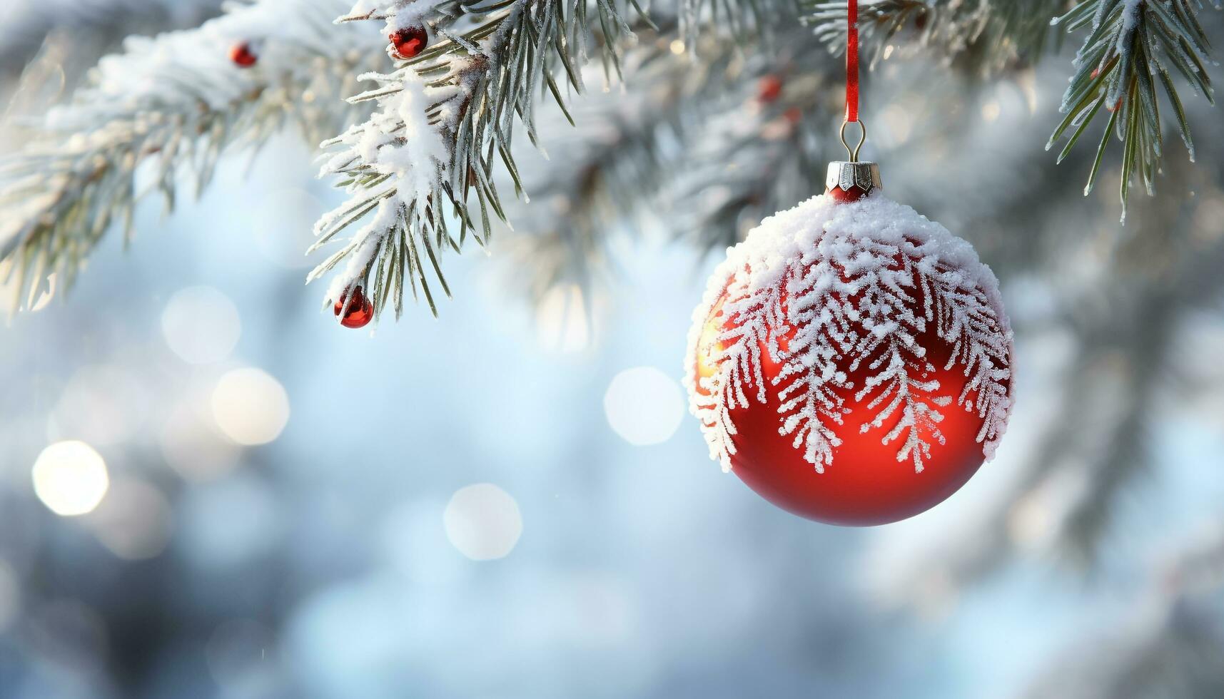 AI generated Winter celebration, close up of shiny Christmas ornament generated by AI photo