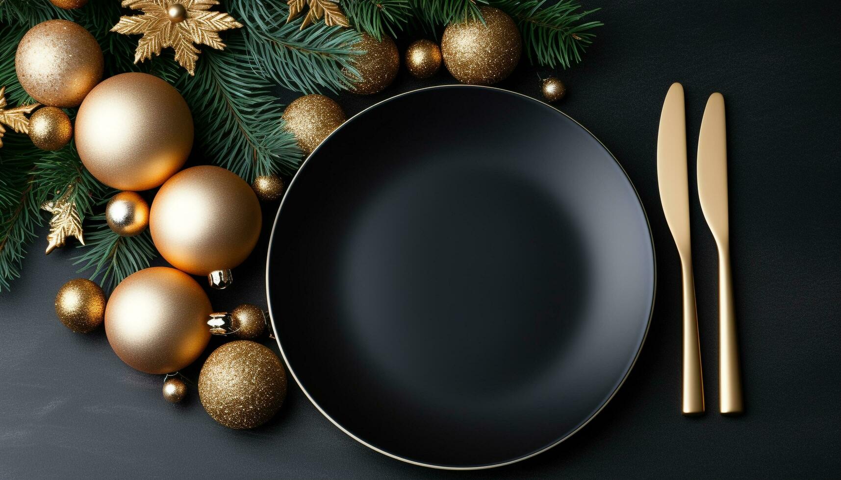 AI generated Christmas ornament on wood table, shiny gold ball generated by AI photo