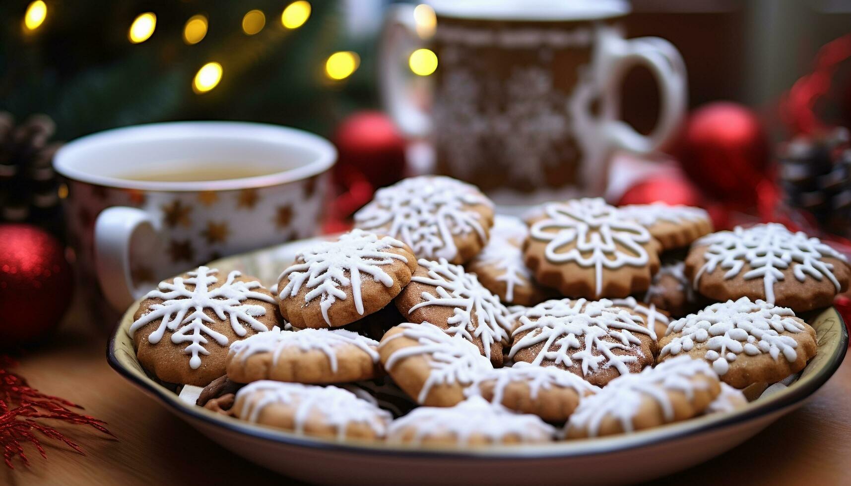 AI generated Homemade shortbread on rustic wood table, winter season generated by AI photo