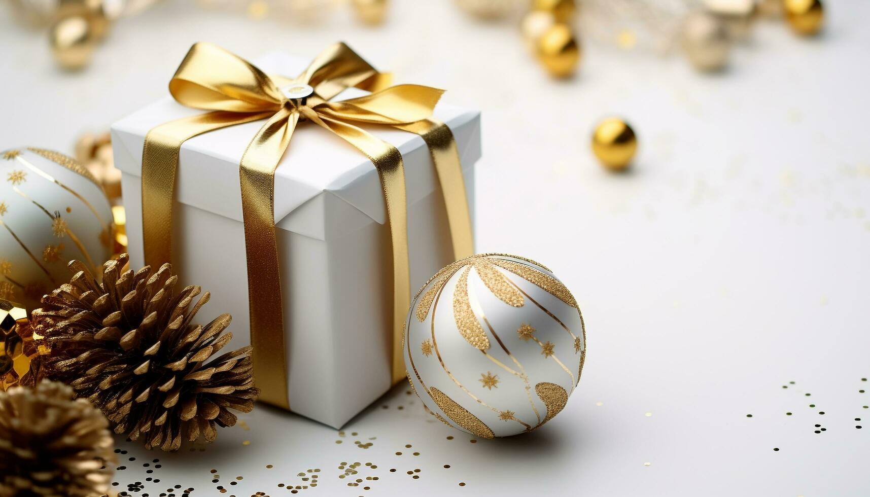 AI generated Shiny gold decoration in a gift box generated by AI photo