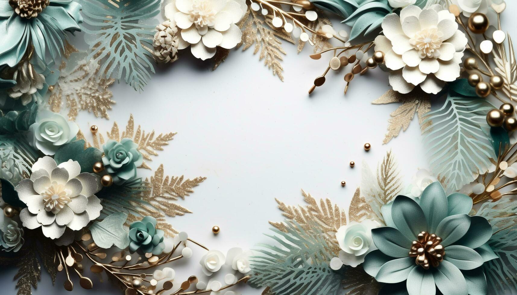 AI generated Winter flower design with snowflake ornament and gold generated by AI photo