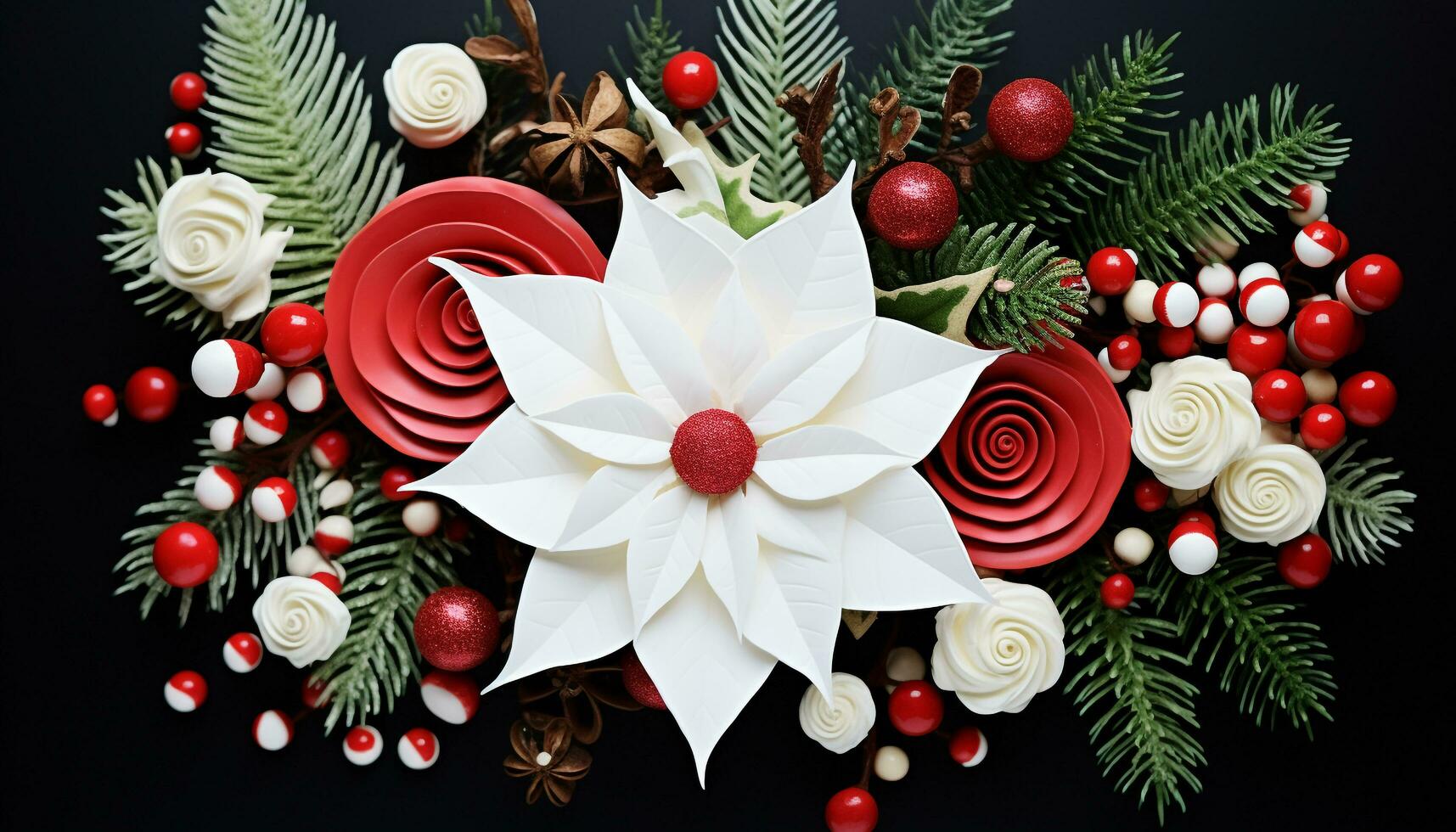 AI generated Winter celebration, snowflake ornament on Christmas tree generated by AI photo