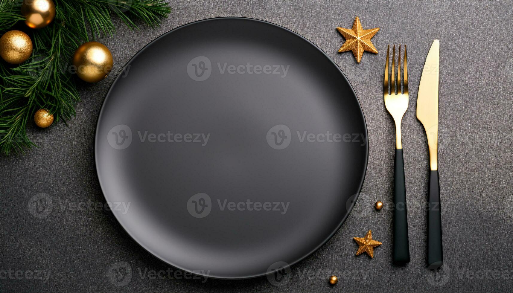 AI generated Shiny gold plate with star shaped silverware generated by AI photo