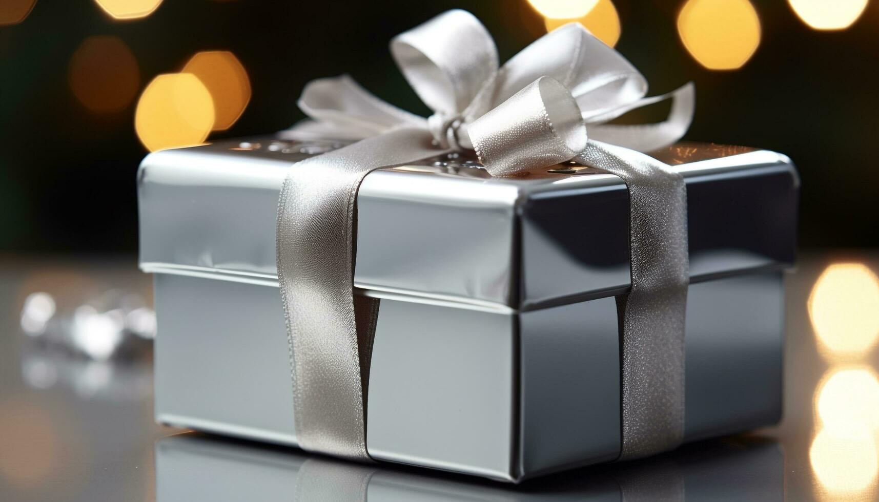 AI generated Shiny gift box wrapped in gold wrapping paper generated by AI photo