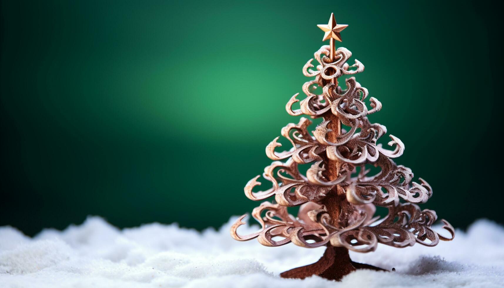 AI generated Winter celebration, snow covered tree adorned with decorations generated by AI photo