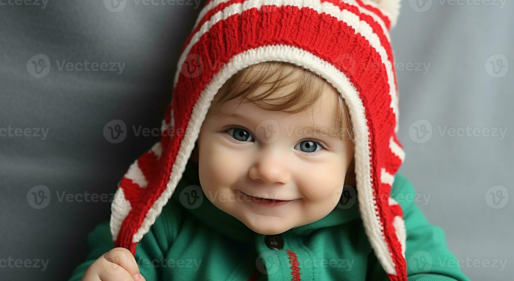 ai generado linda bebé chico sonriente, retrato de alegre inocencia generado por ai foto