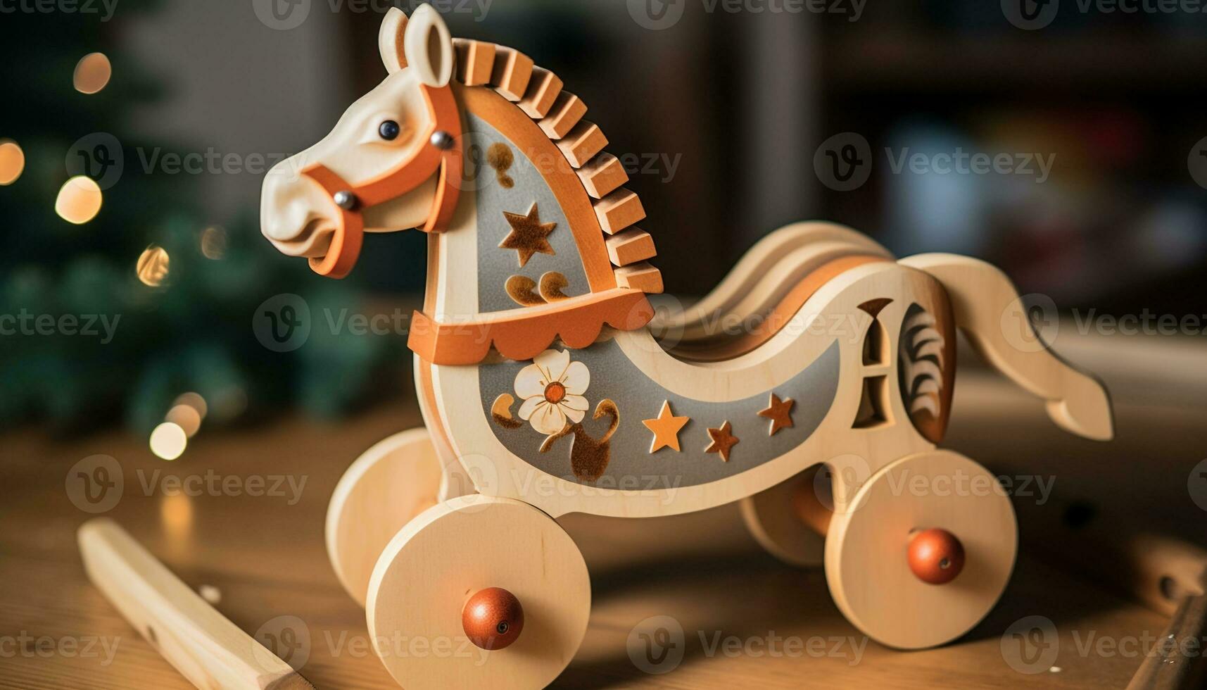 AI generated Wooden rocking horse, a cute childhood toy generated by AI photo