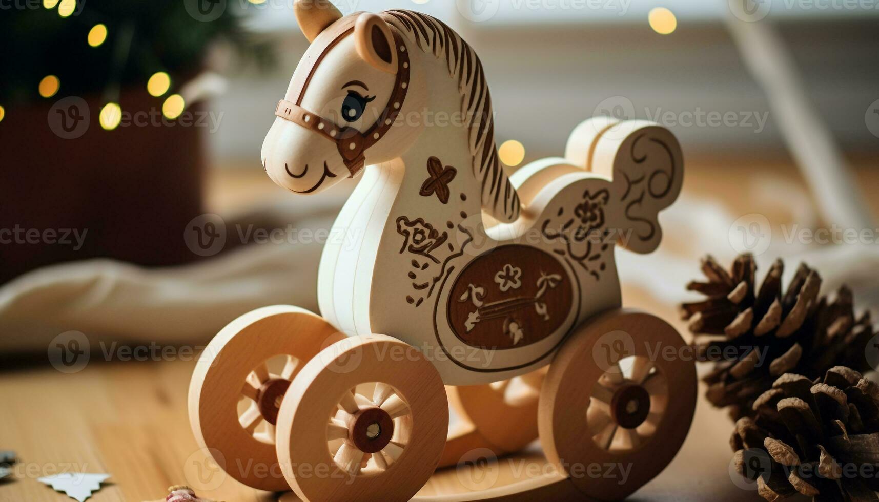 AI generated Wooden rocking horse brings joy and winter cheer generated by AI photo