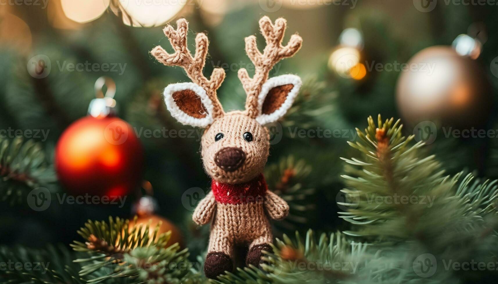 AI generated Winter celebration, cute animal toy on Christmas tree generated by AI photo