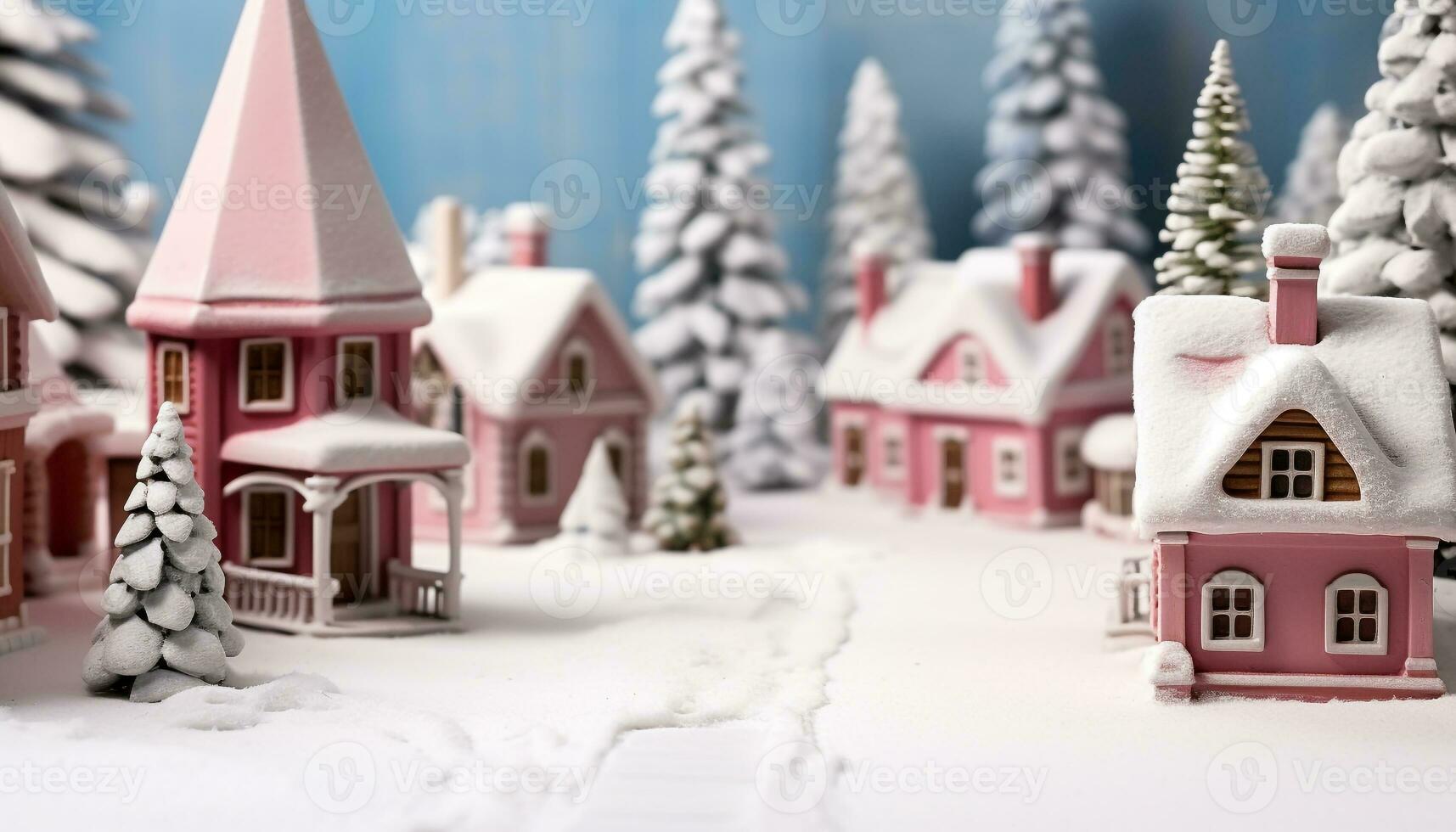 AI generated Snowflakes decorate the winter night, homemade gingerbread house generated by AI photo