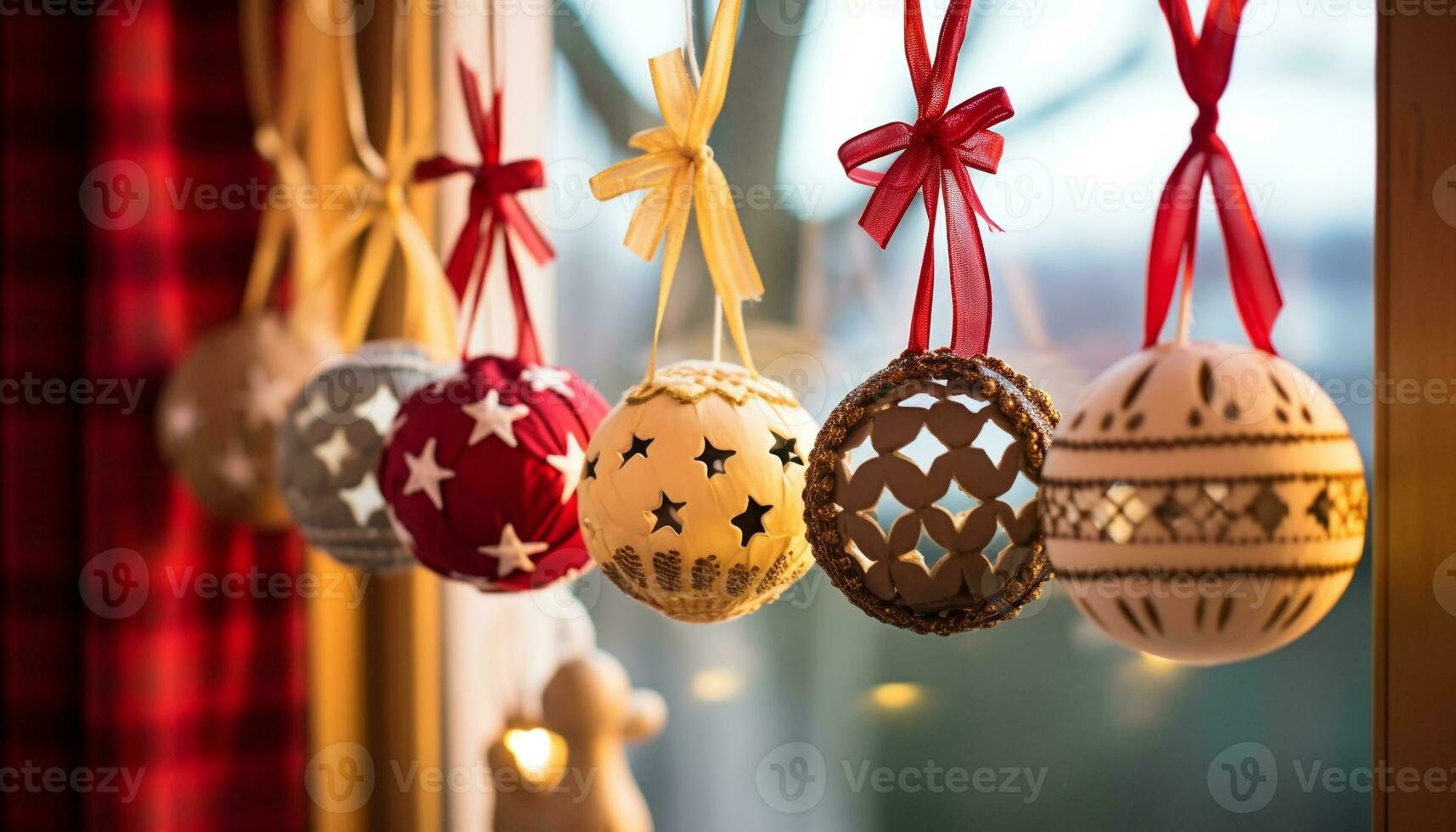 AI generated Christmas ornament hanging on tree, shiny and bright generated by AI photo