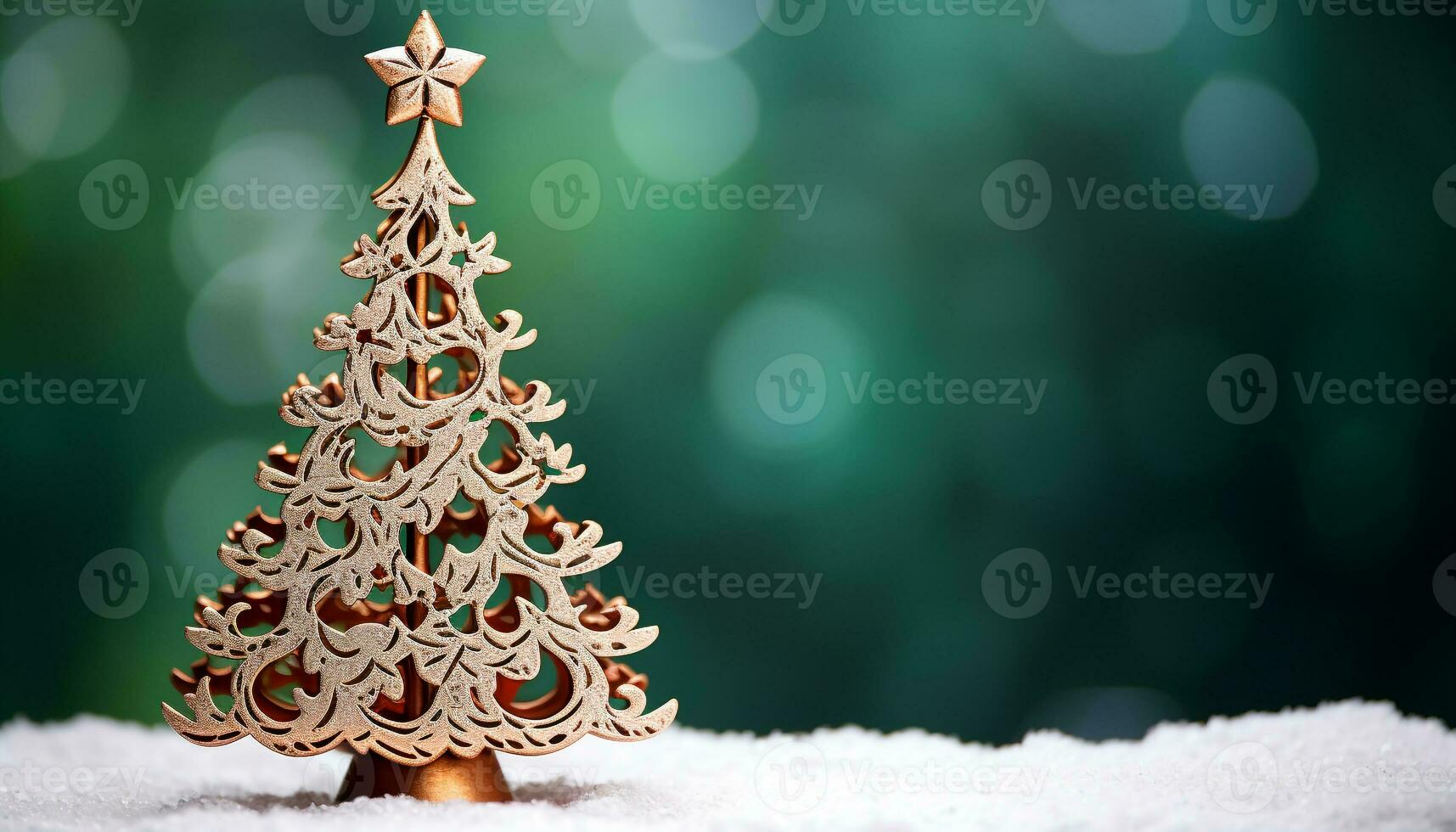 AI generated Snow covered tree shines with Christmas lights generated by AI photo