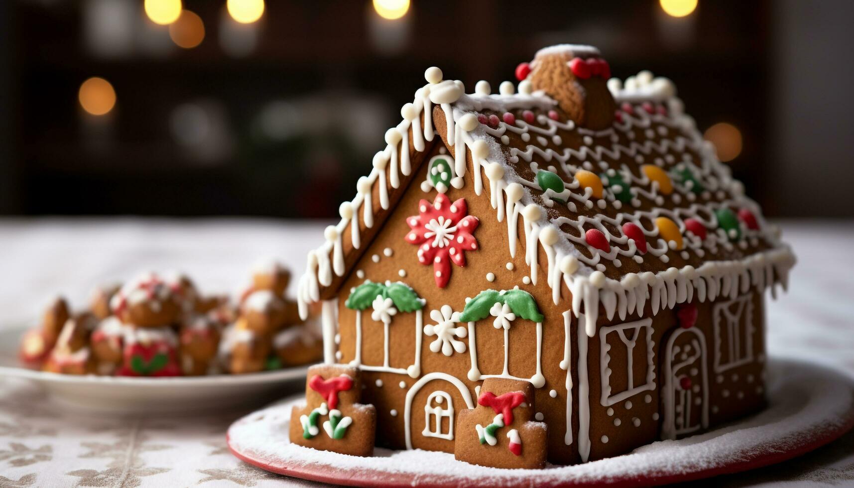 AI generated Homemade gingerbread cookies decorate the festive dessert table generated by AI photo