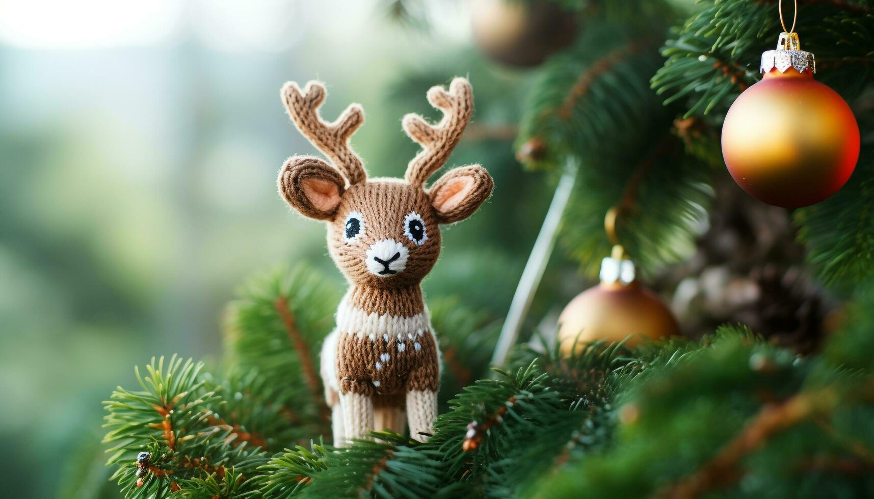AI generated Winter celebration, cute animal decorates Christmas tree generated by AI photo
