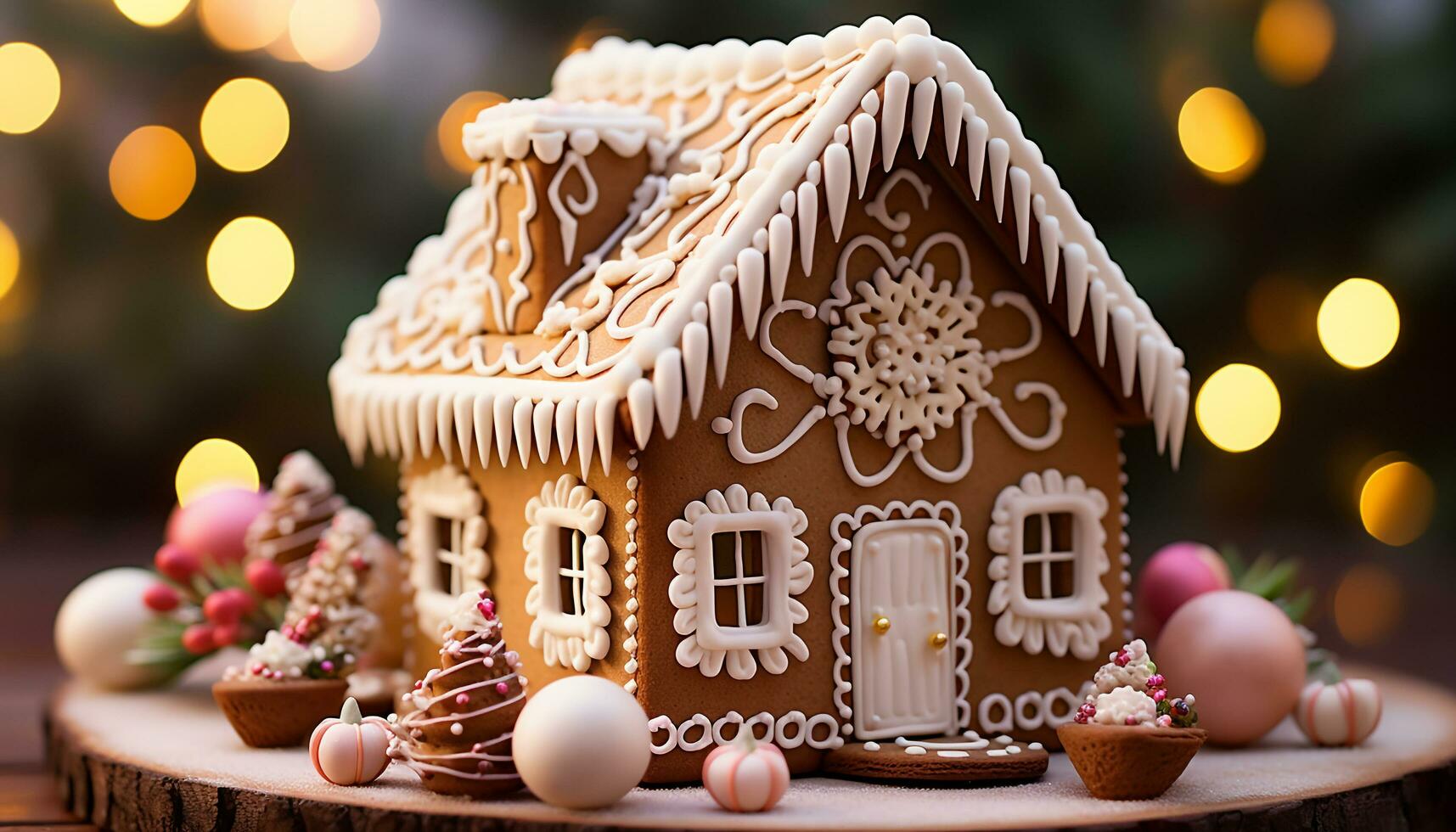 AI generated Homemade gingerbread cookie decoration on rustic wood table generated by AI photo