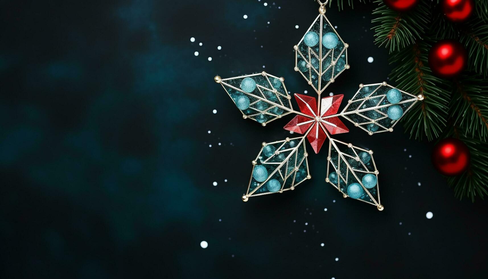 AI generated Winter celebration, snowflake decoration on shiny blue background generated by AI photo