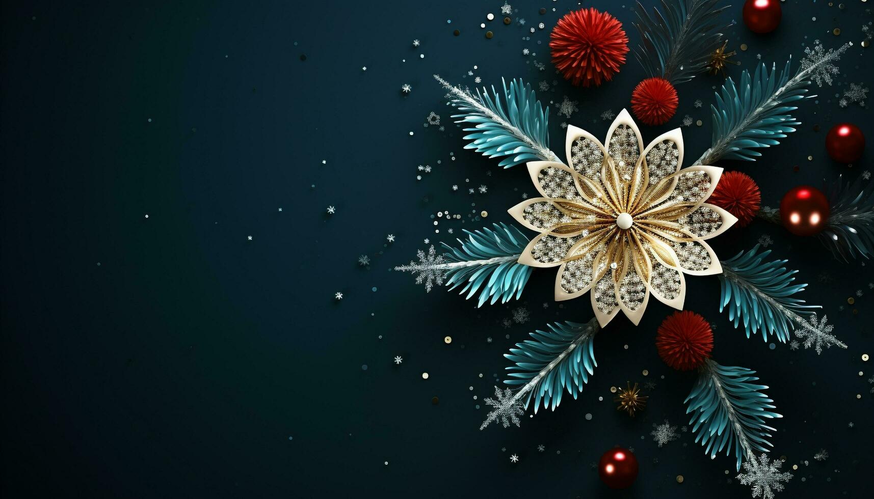AI generated Winter decoration, snowflake season, abstract snow backdrop generated by AI photo