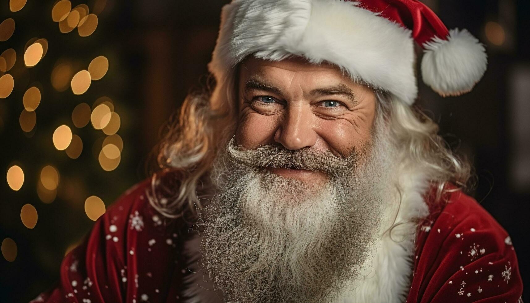 ai generado sonriente mayor hombre participación regalo, celebrando Navidad generado por ai foto