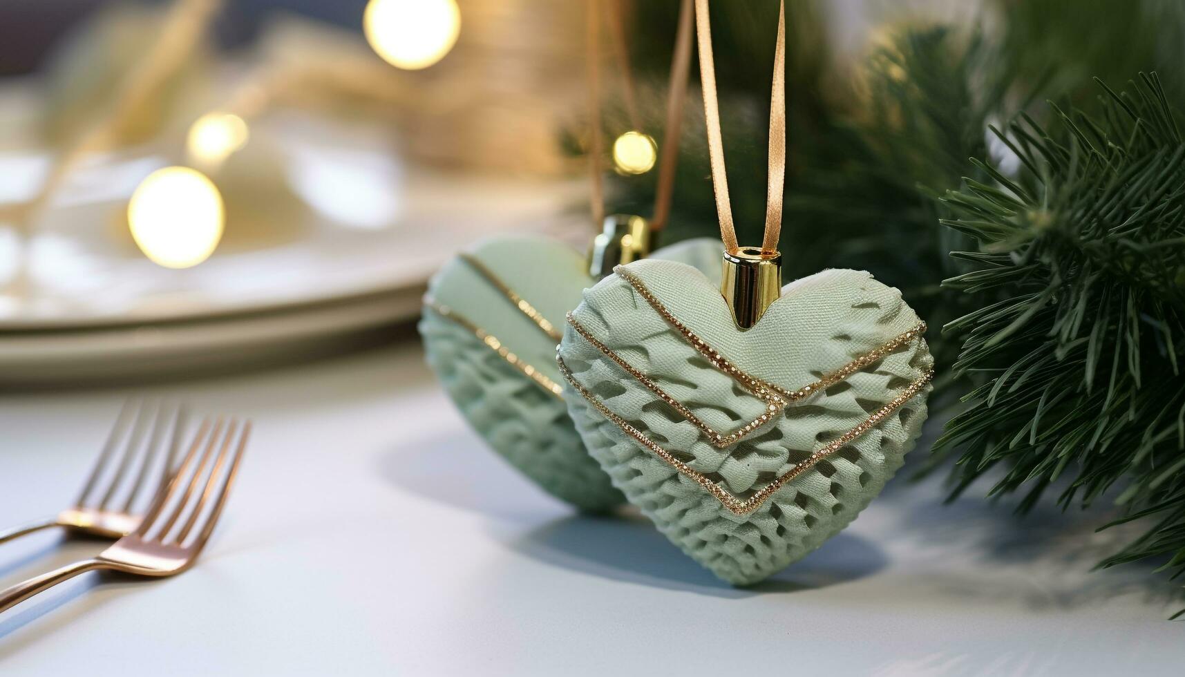 AI generated Christmas decoration, gift, love, table, tree, candle, dessert, homemade generated by AI photo