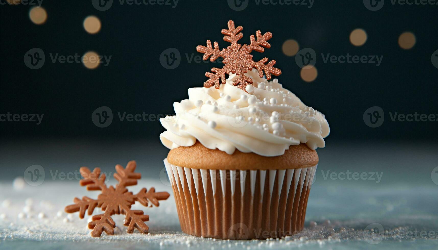 AI generated Homemade cupcake with chocolate icing and snowflake decoration generated by AI photo