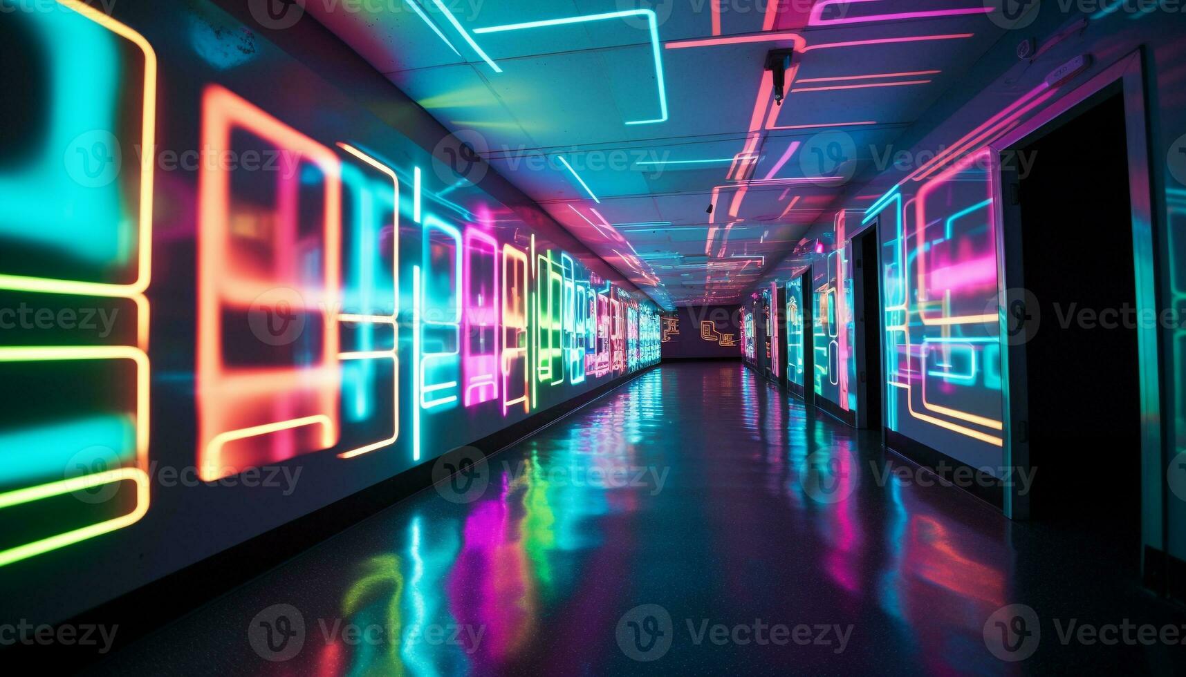 AI generated Futuristic technology illuminates modern architecture in glowing blue generated by AI photo