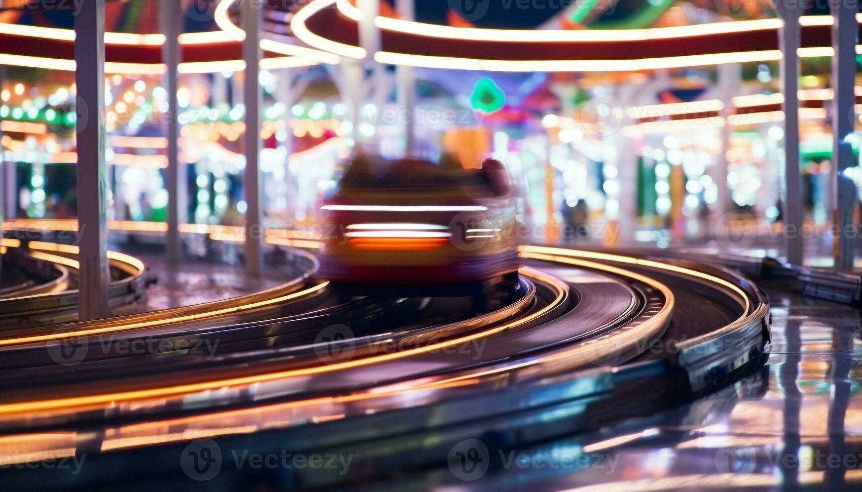 AI generated Blurred motion, speed, traffic, illuminated city life generated by AI photo