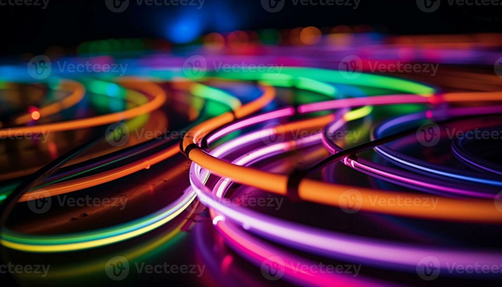 AI generated Multi colored abstract circle illuminated in blue generated by AI photo