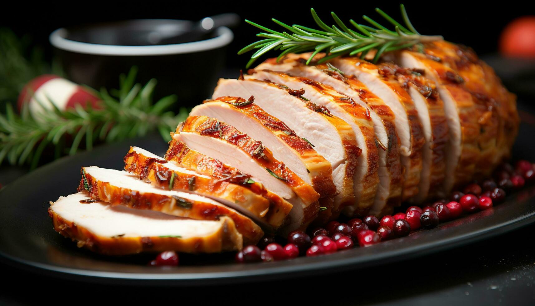 AI generated Grilled pork fillet on plate, cooked to perfection generated by AI photo