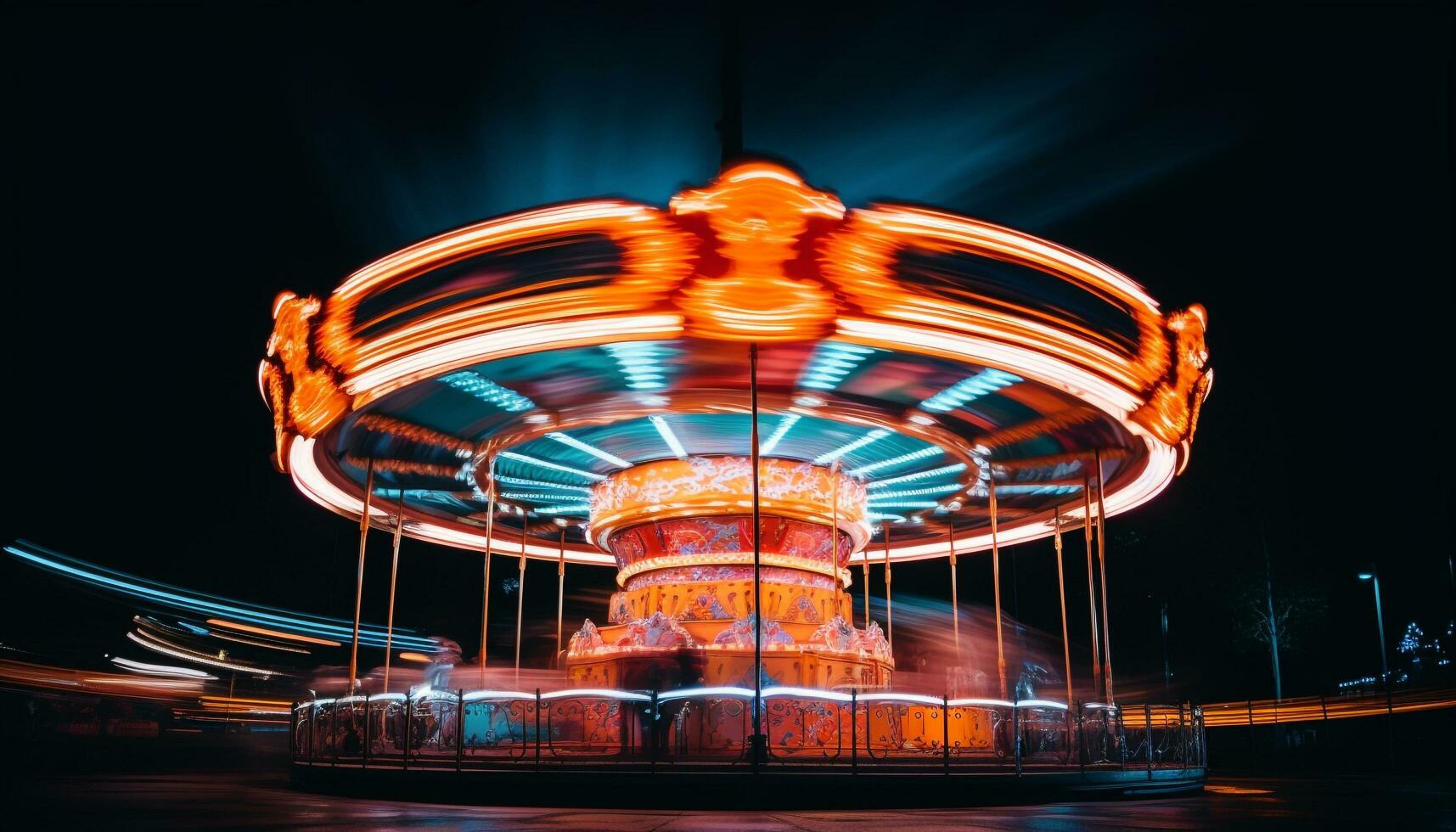 AI generated Spinning wheel ignites vibrant joy in the night generated by AI photo