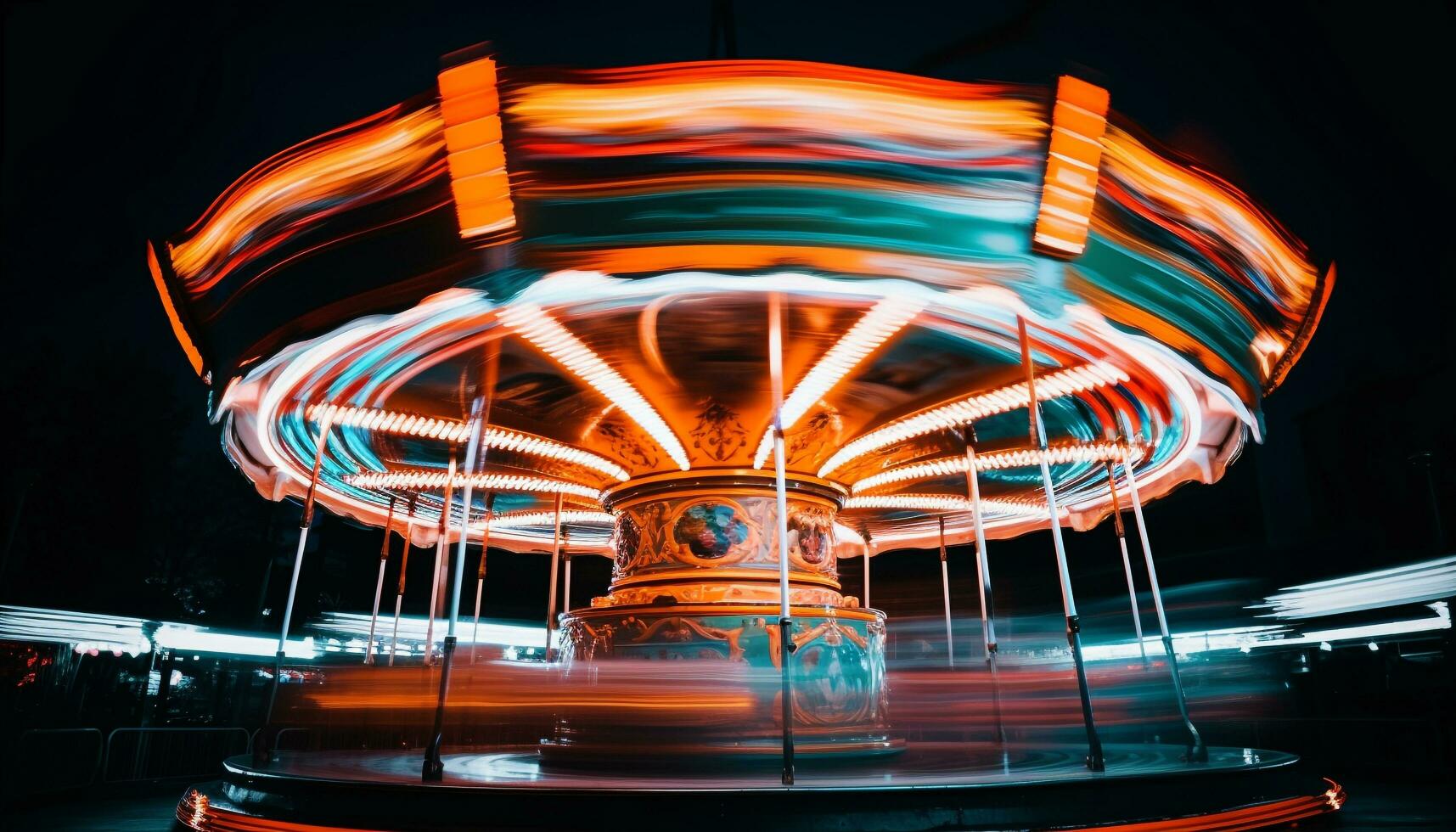 AI generated Blurred motion, vibrant colors ignite joyful carnival generated by AI photo