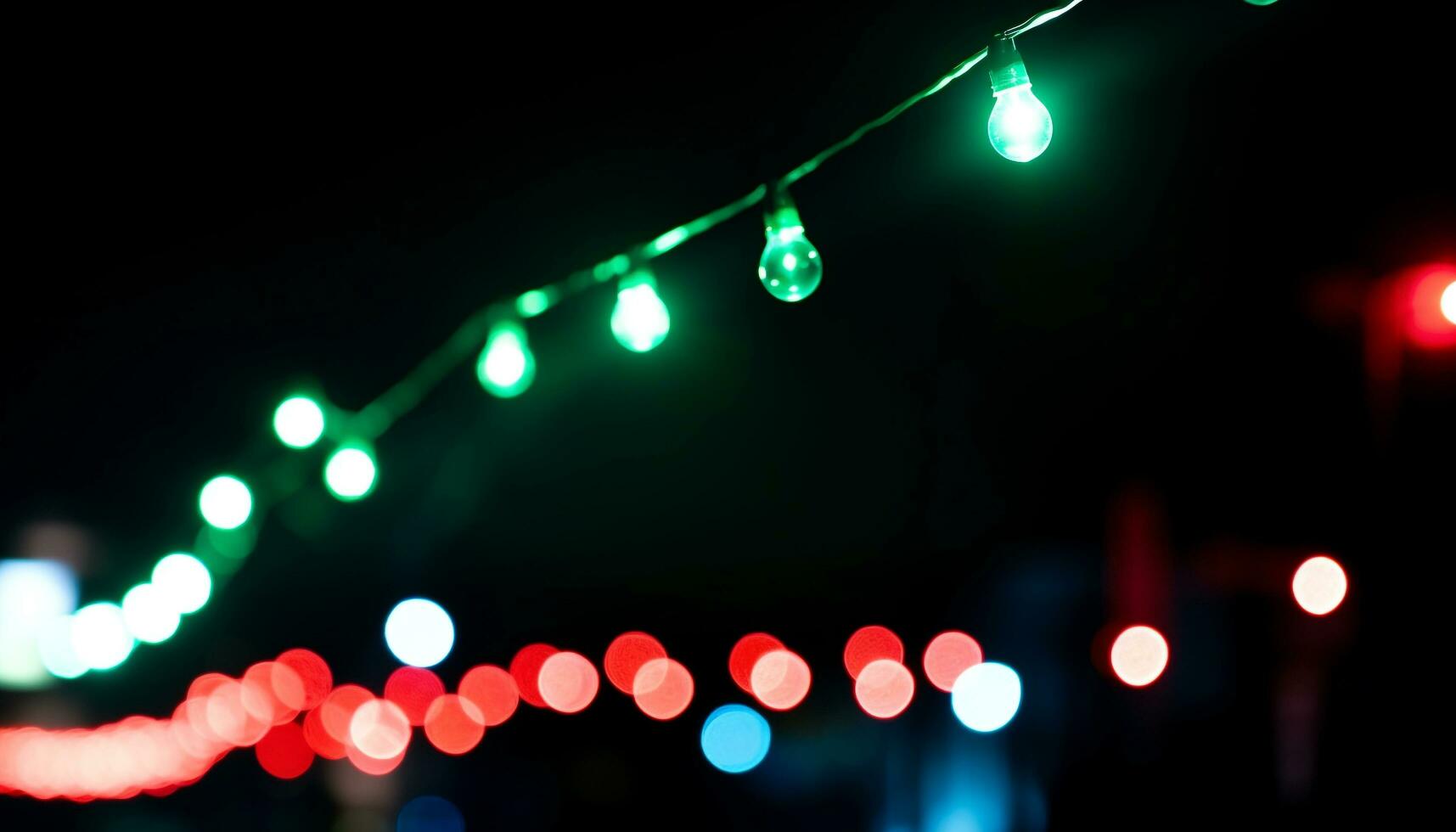 AI generated Glowing Christmas lights illuminate the dark night generated by AI photo