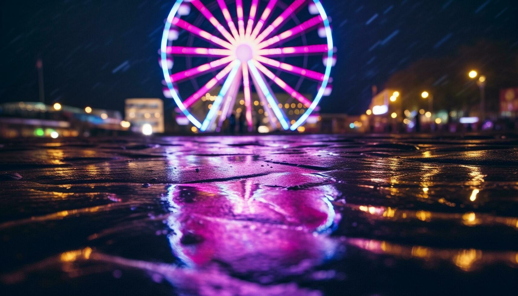 AI generated Nightlife illuminated cityscape, fun motion in vibrant colors generated by AI photo