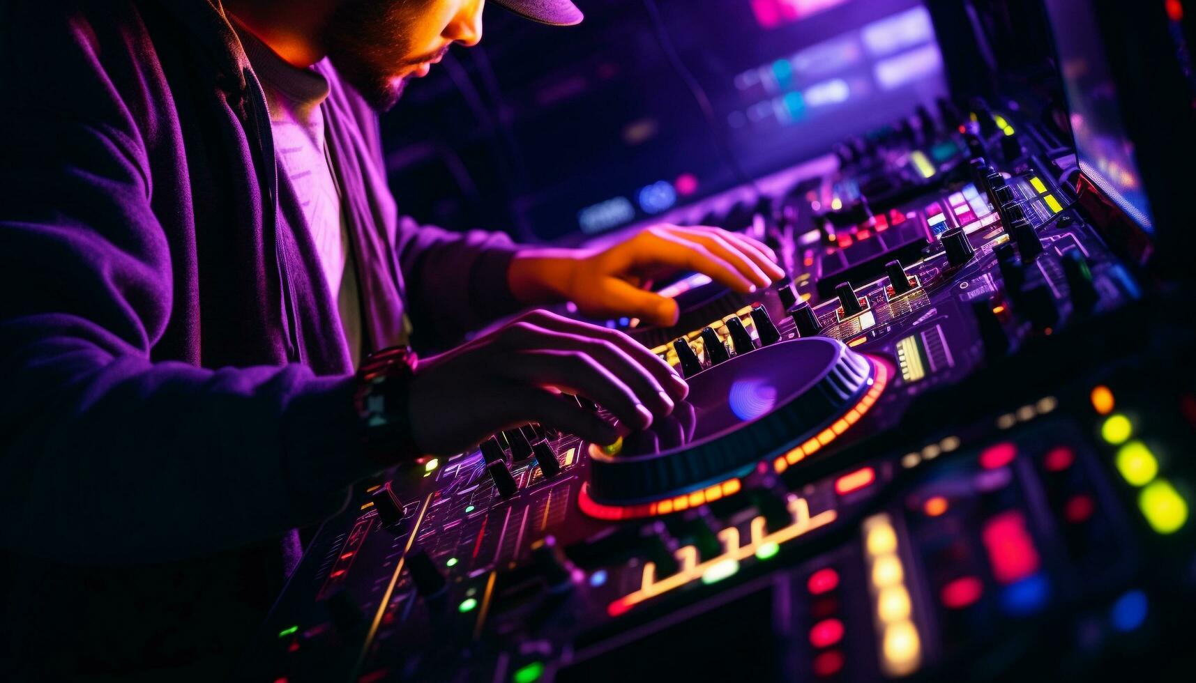 AI generated One person mixing music at a nightclub generated by AI photo