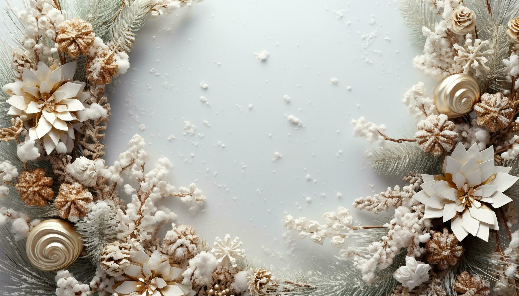 AI generated Winter tree branch with snowflake decorations generated by AI photo