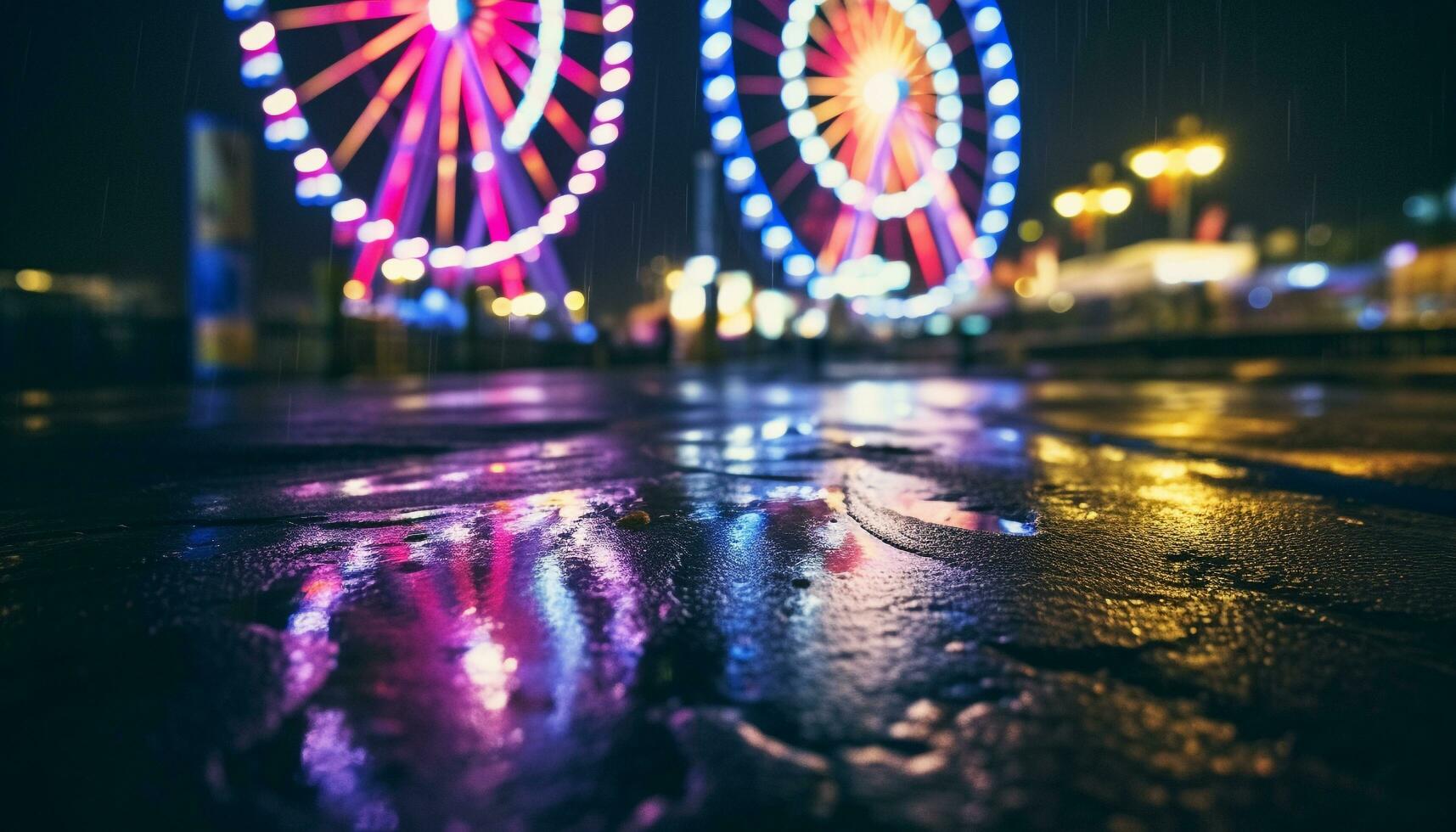 AI generated Blurred motion, vibrant colors, illuminated city nightlife generated by AI photo