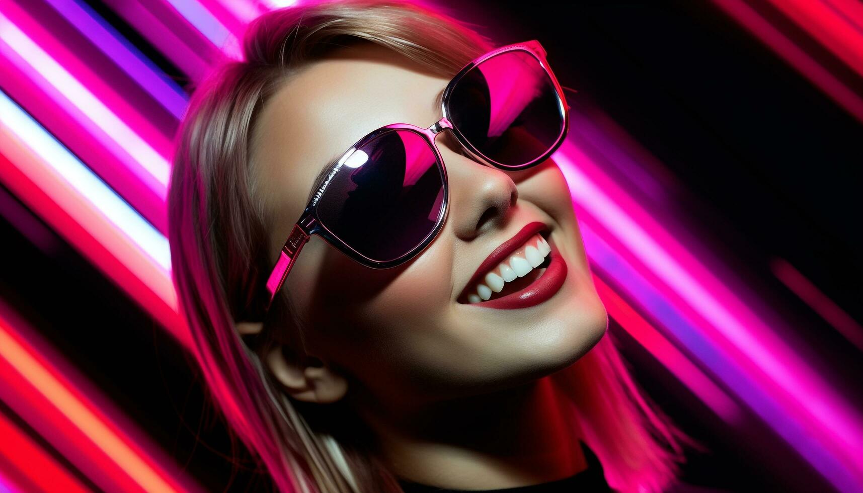 AI generated Young woman in sunglasses exudes elegance and glamour generated by AI photo