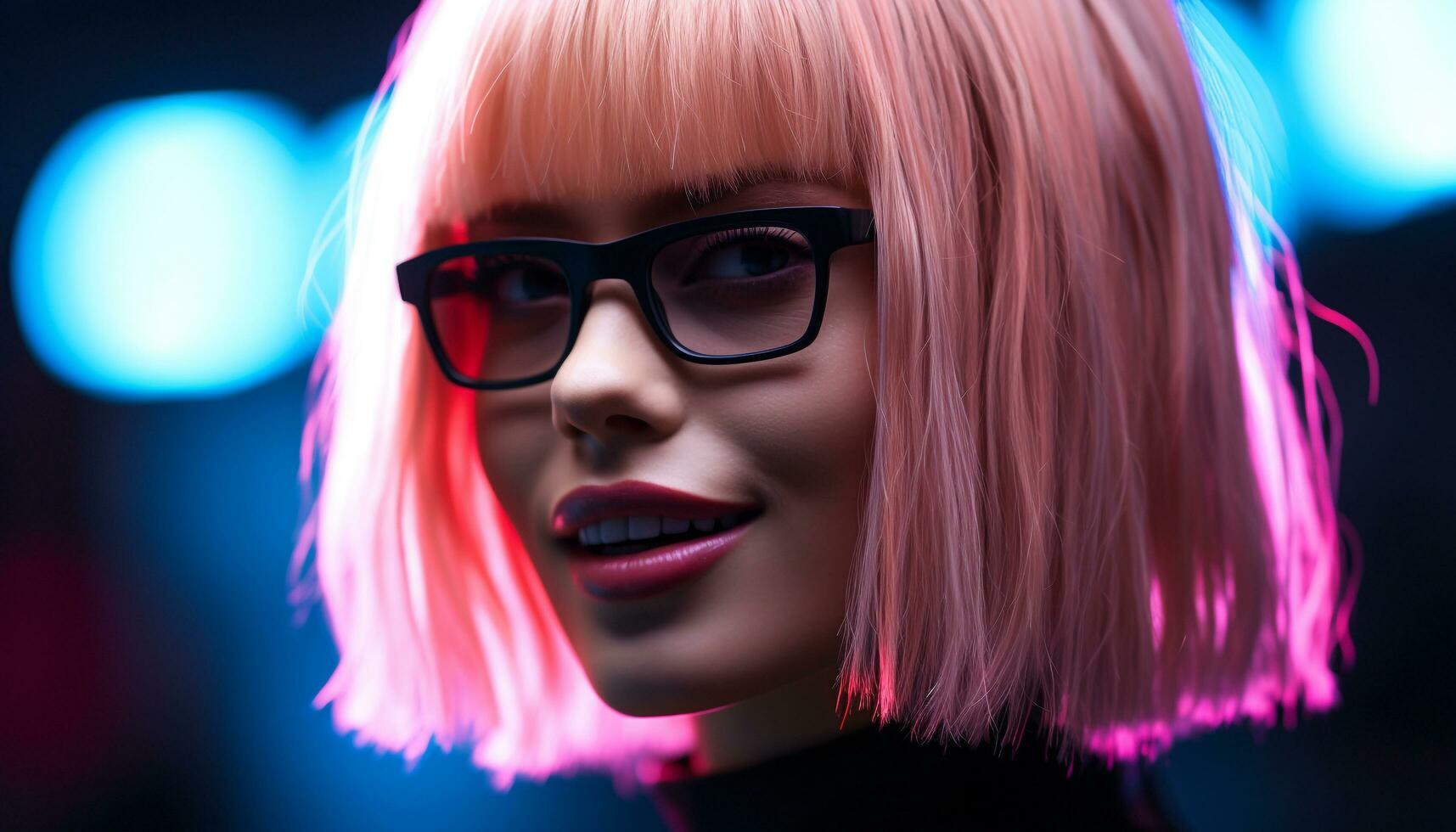 AI generated Smiling woman with blond hair looking at camera generated by AI photo