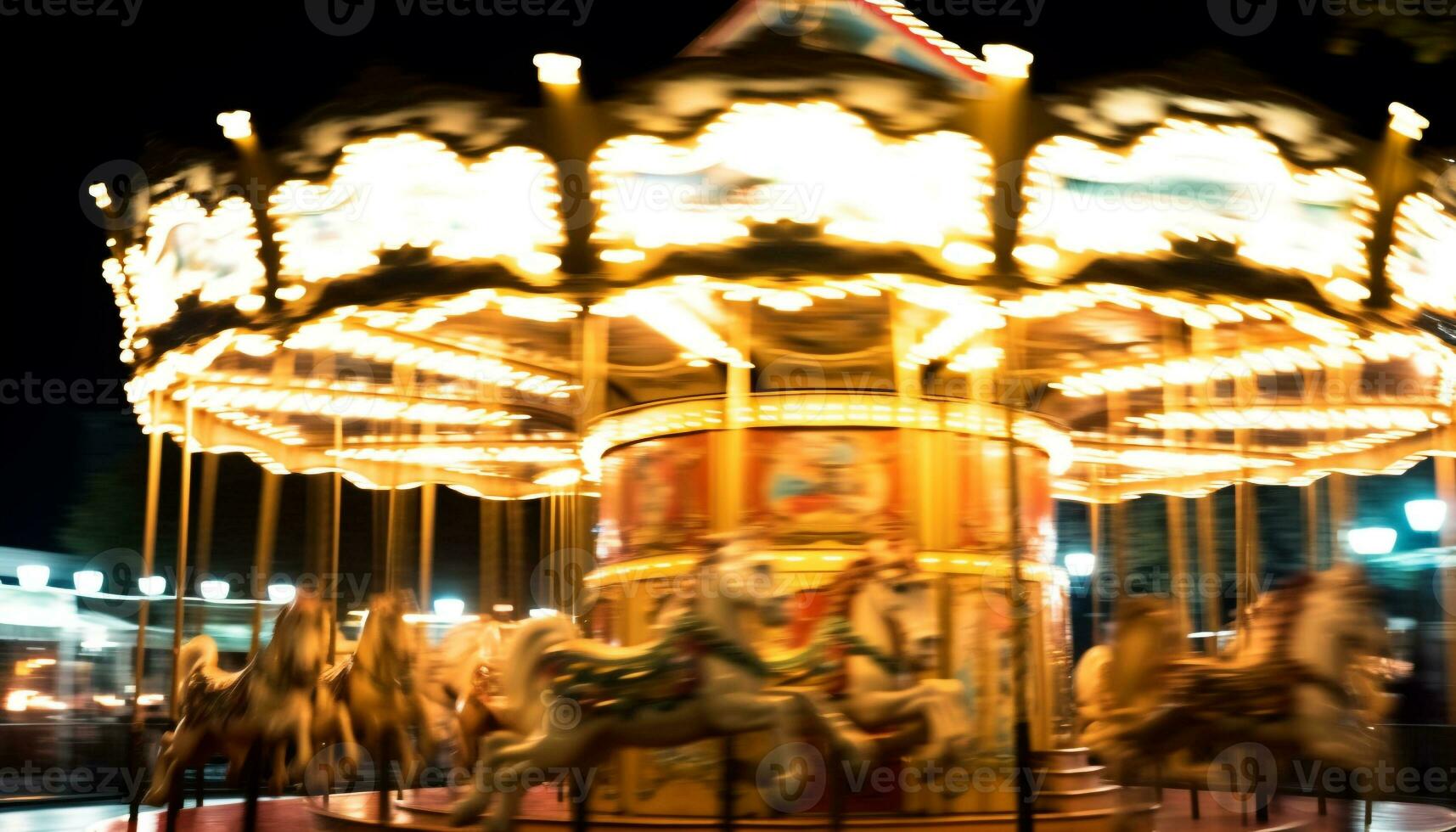 ai generado borroso movimiento, hilado carrusel, vibrante colores, alegre noche generado por ai foto