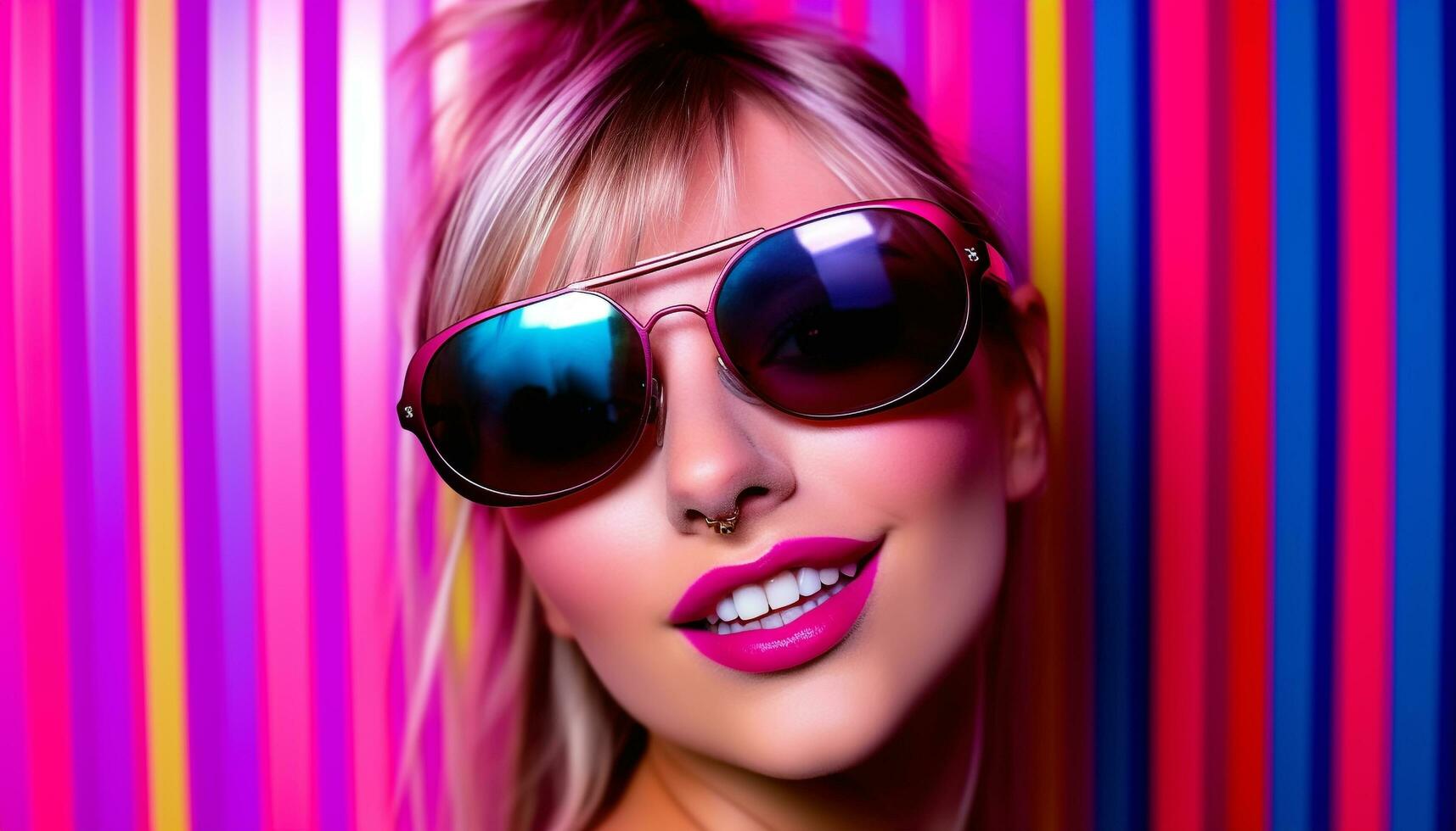 AI generated Smiling beauty in sunglasses, elegance and sensuality generated by AI photo