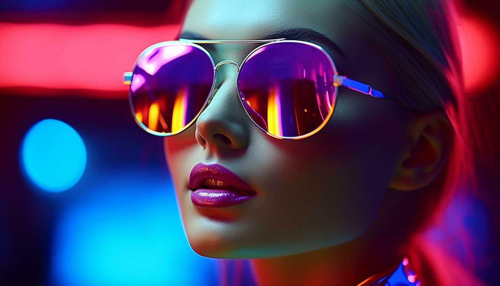 AI generated Young adult woman in fashionable sunglasses and lipstick generated by AI photo