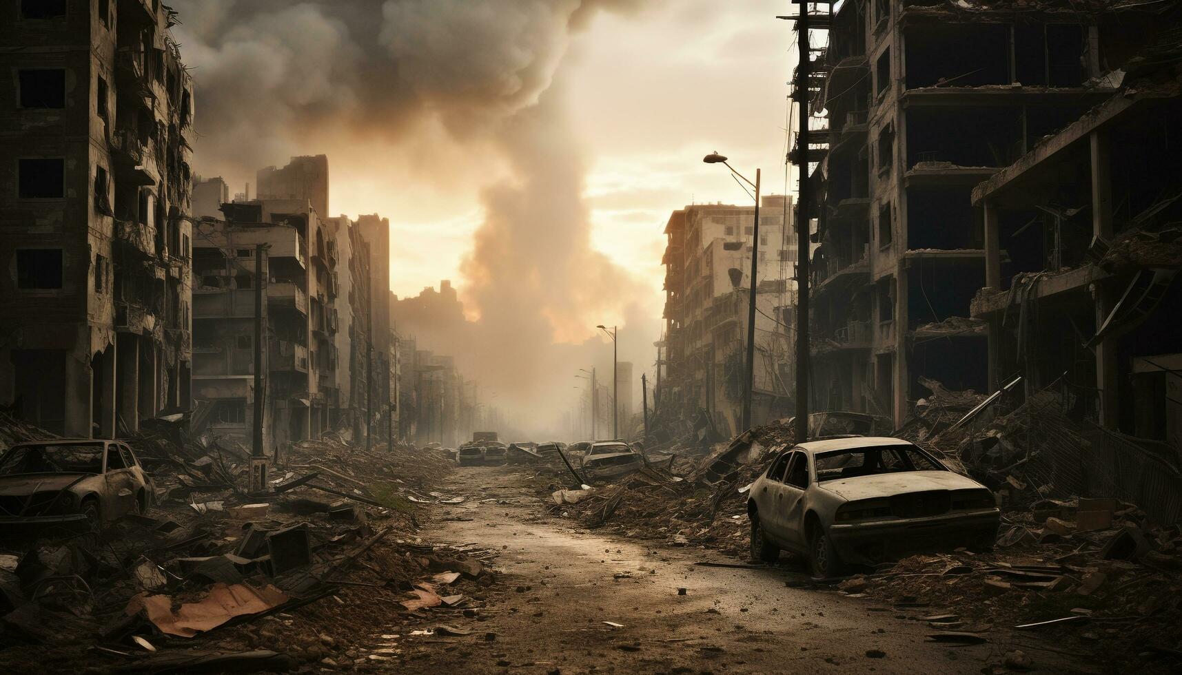 AI generated Ruined car, dirty and burning, symbolizes destruction generated by AI photo