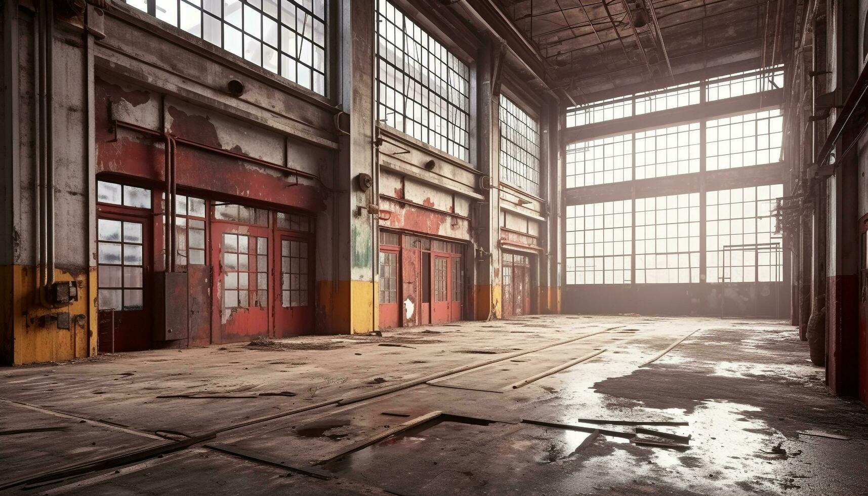 AI generated Spooky old factory, abandoned and in bad condition generated by AI photo