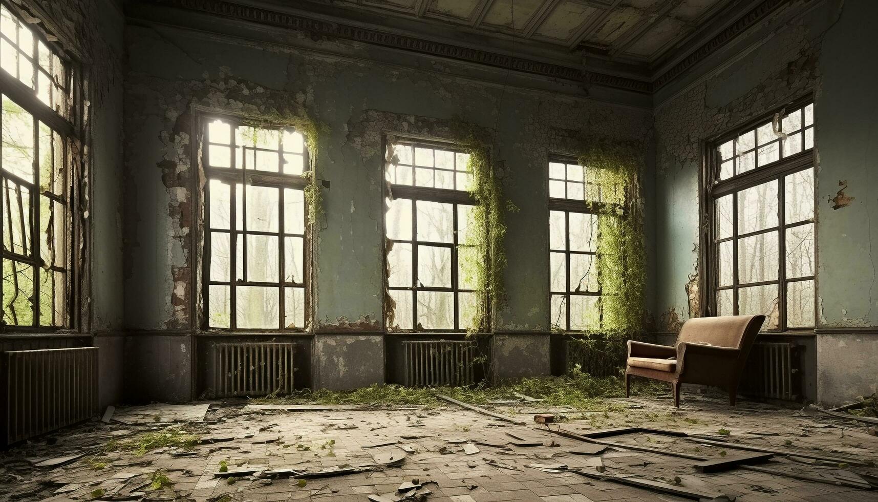 AI generated Abandoned old factory, spooky and run down generated by AI photo